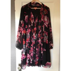 Floral Dress with Pleated and V Neck